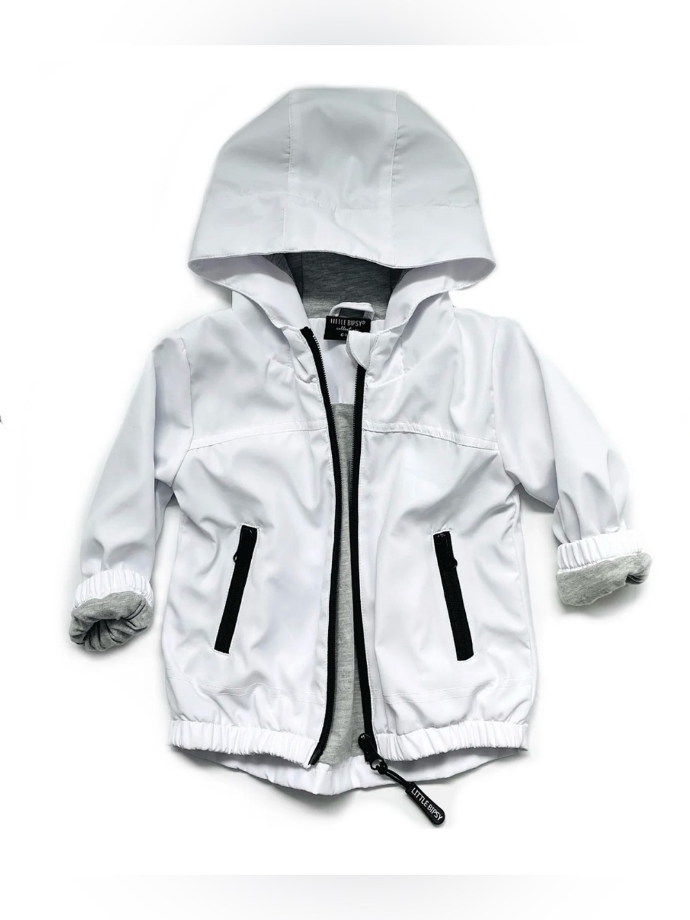 NWT Little Bipsy Windbreaker Rain Jacket 2T / 3T White Hooded Zip Up Toddler